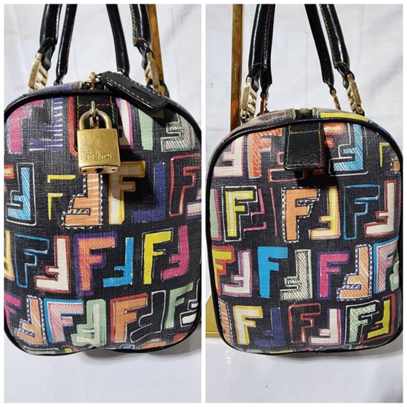Authentic FENDI Multicolored Coated Canvas Zucca Spalmati Boston Bag - Picture 7 of 16